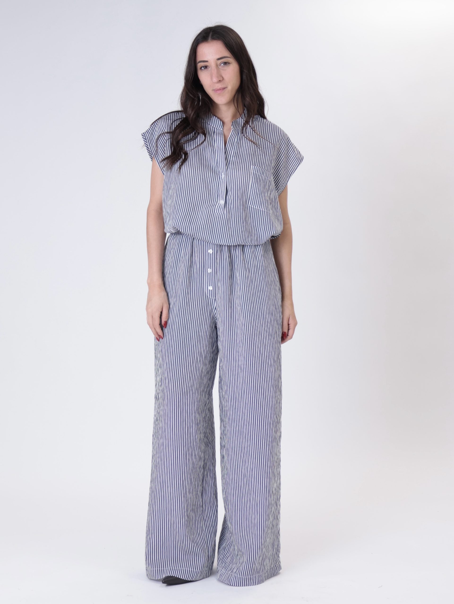 Camicia coreana righe bianco/blu