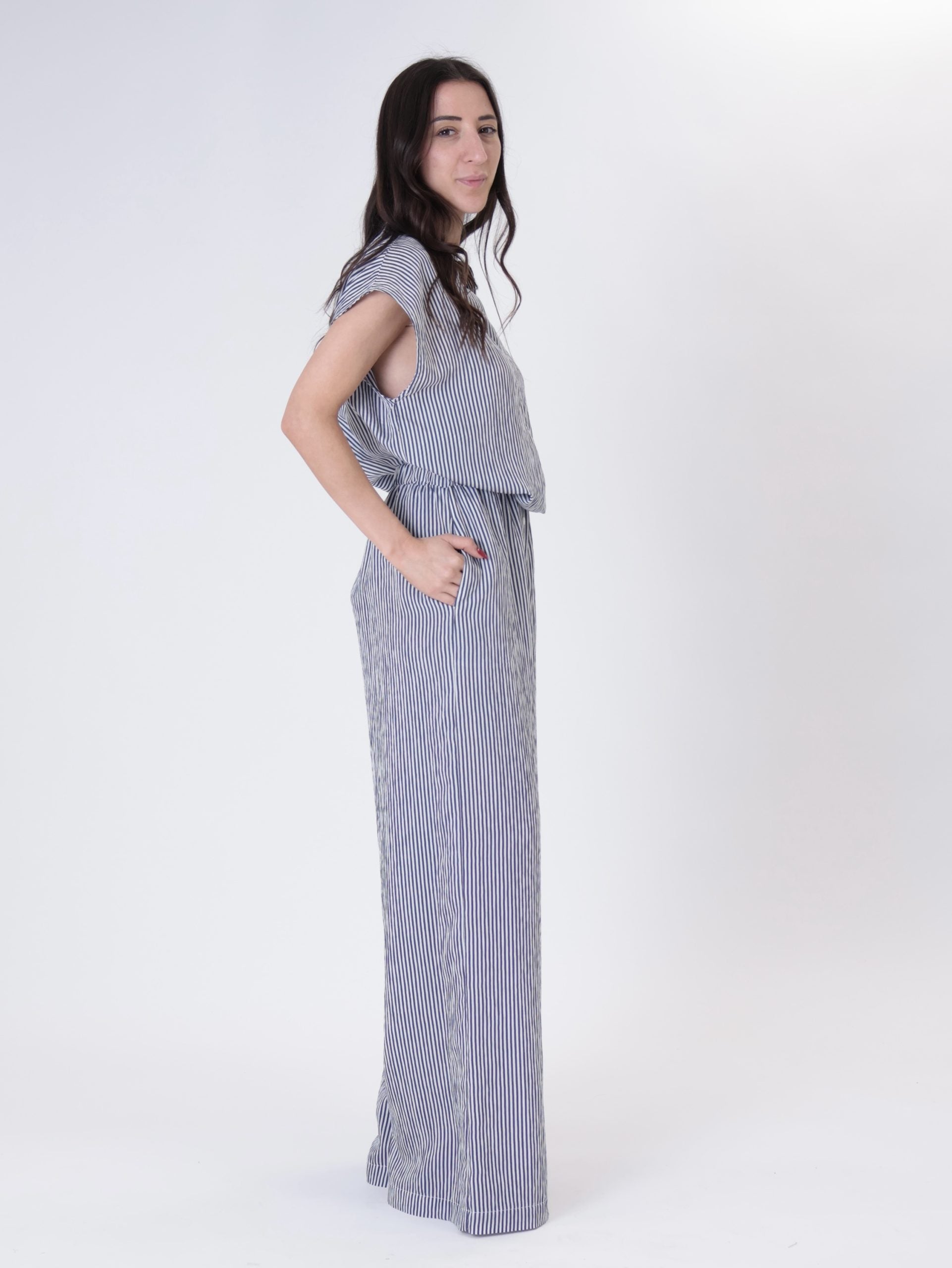 Camicia coreana righe bianco/blu