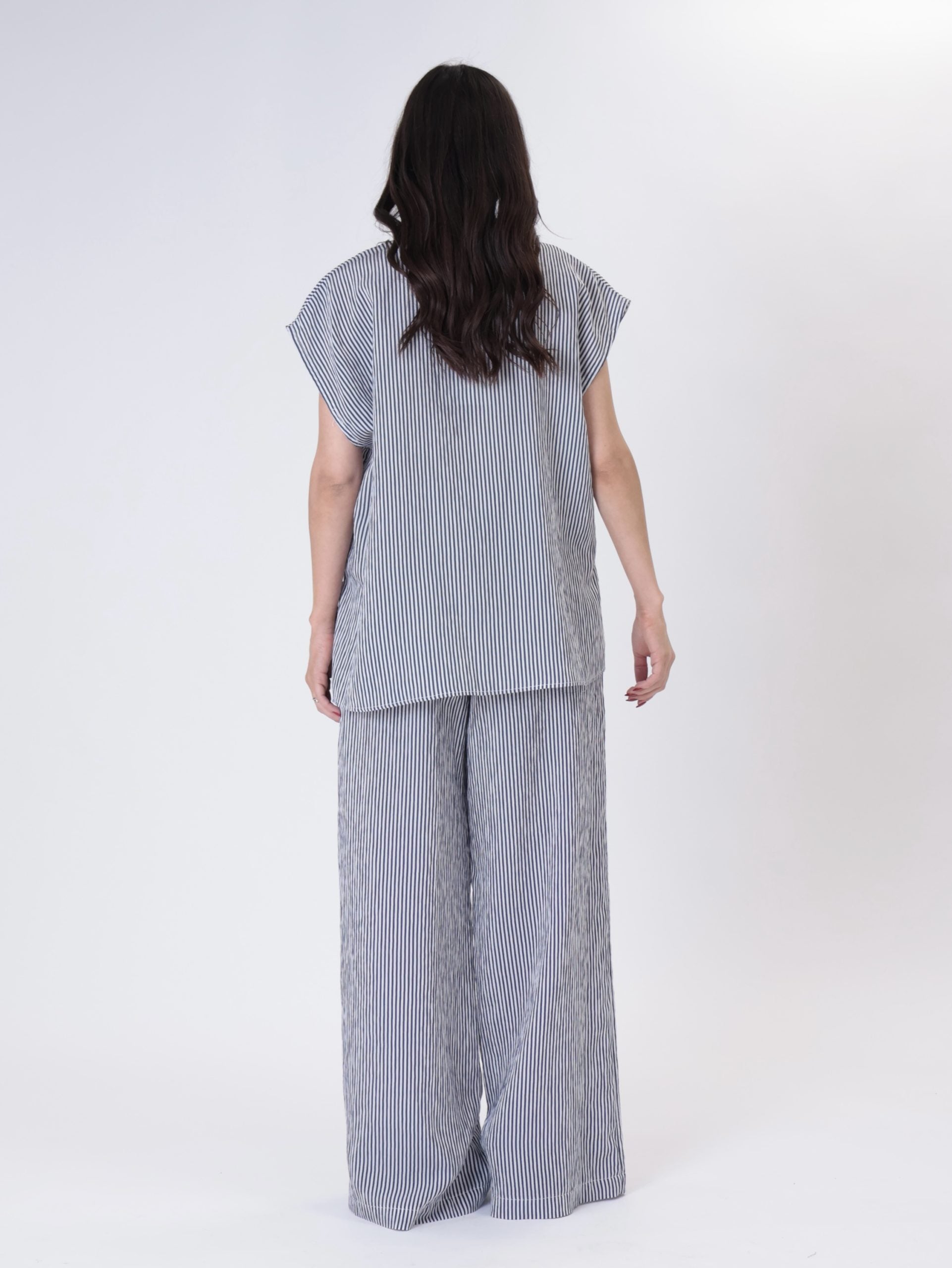 Camicia coreana righe bianco/blu