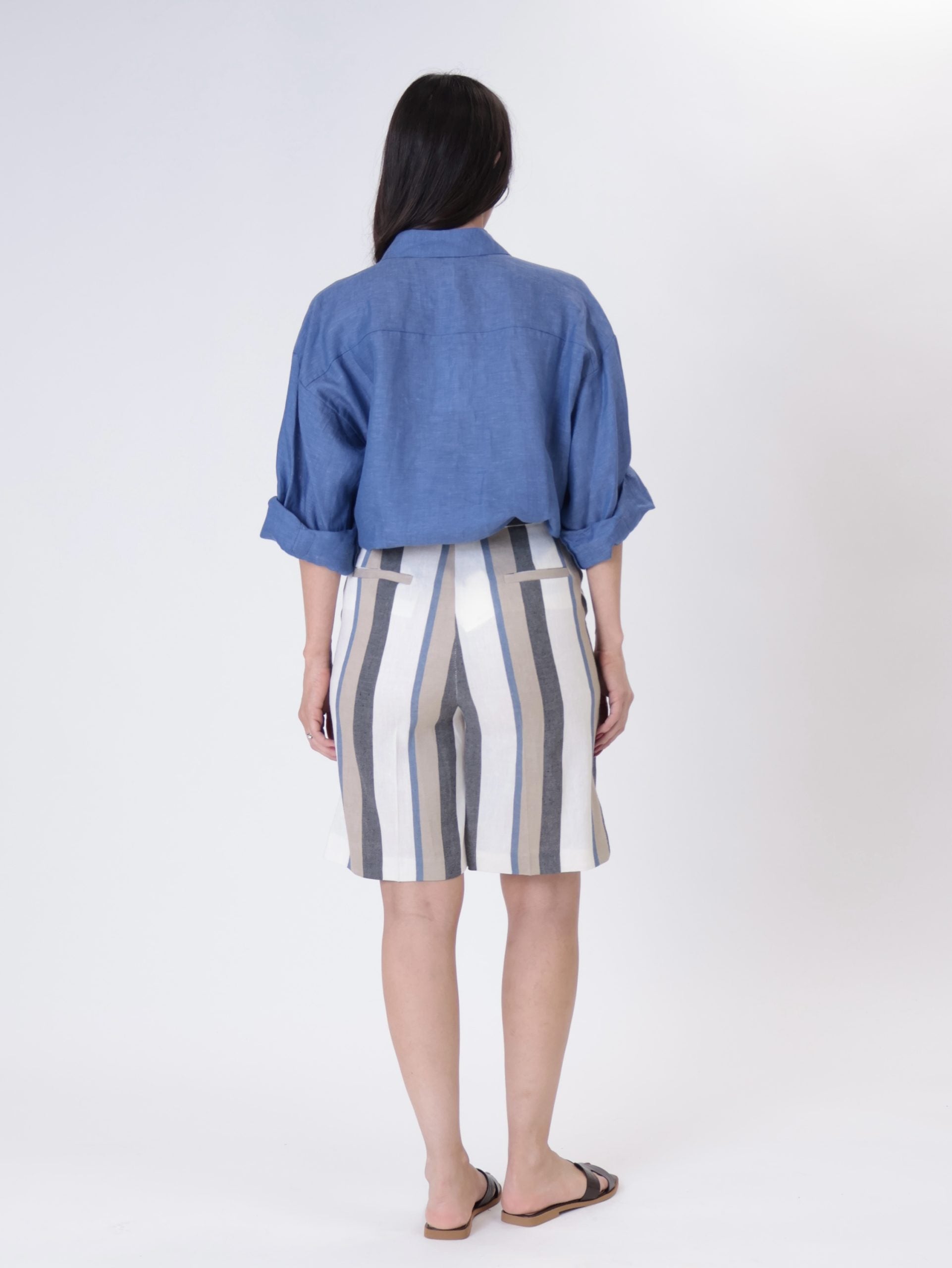 Indigo 100% linen sequin pocket shirt