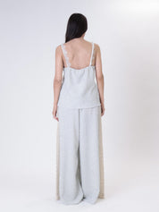 Blue crochet stripe band trousers