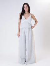 Blue crochet stripe band trousers