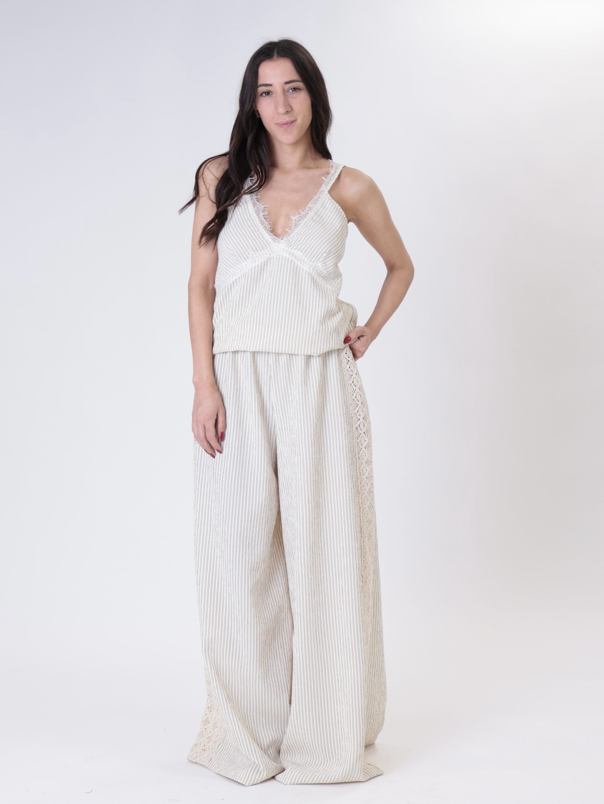 Top riga bordo pizzo beige