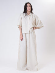 Camicia riga tasca crochet beige