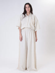 Camicia riga tasca crochet beige