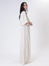 Pantalone riga banda crochet beige