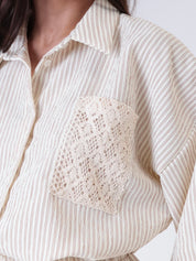 Pantalone riga banda crochet beige