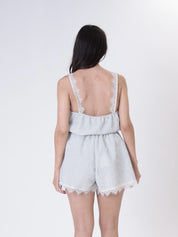 Blue lace trim stripe shorts