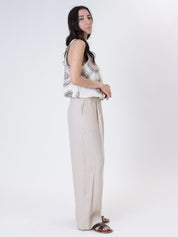 Ladies' 100% linen trousers, beige