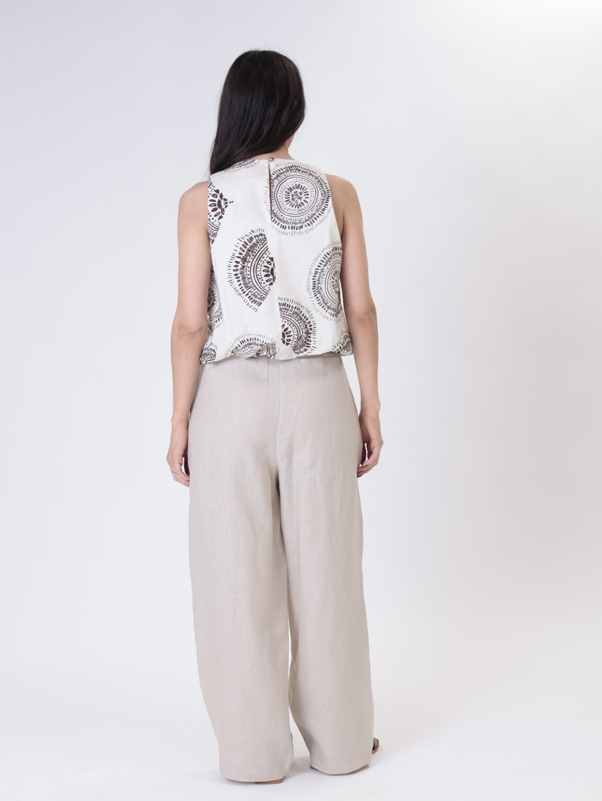 Ladies' 100% linen trousers, beige