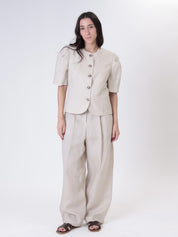Women's puff sleeve jacket 100% linen beige