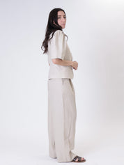 Women's puff sleeve jacket 100% linen beige