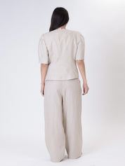 Women's puff sleeve jacket 100% linen beige