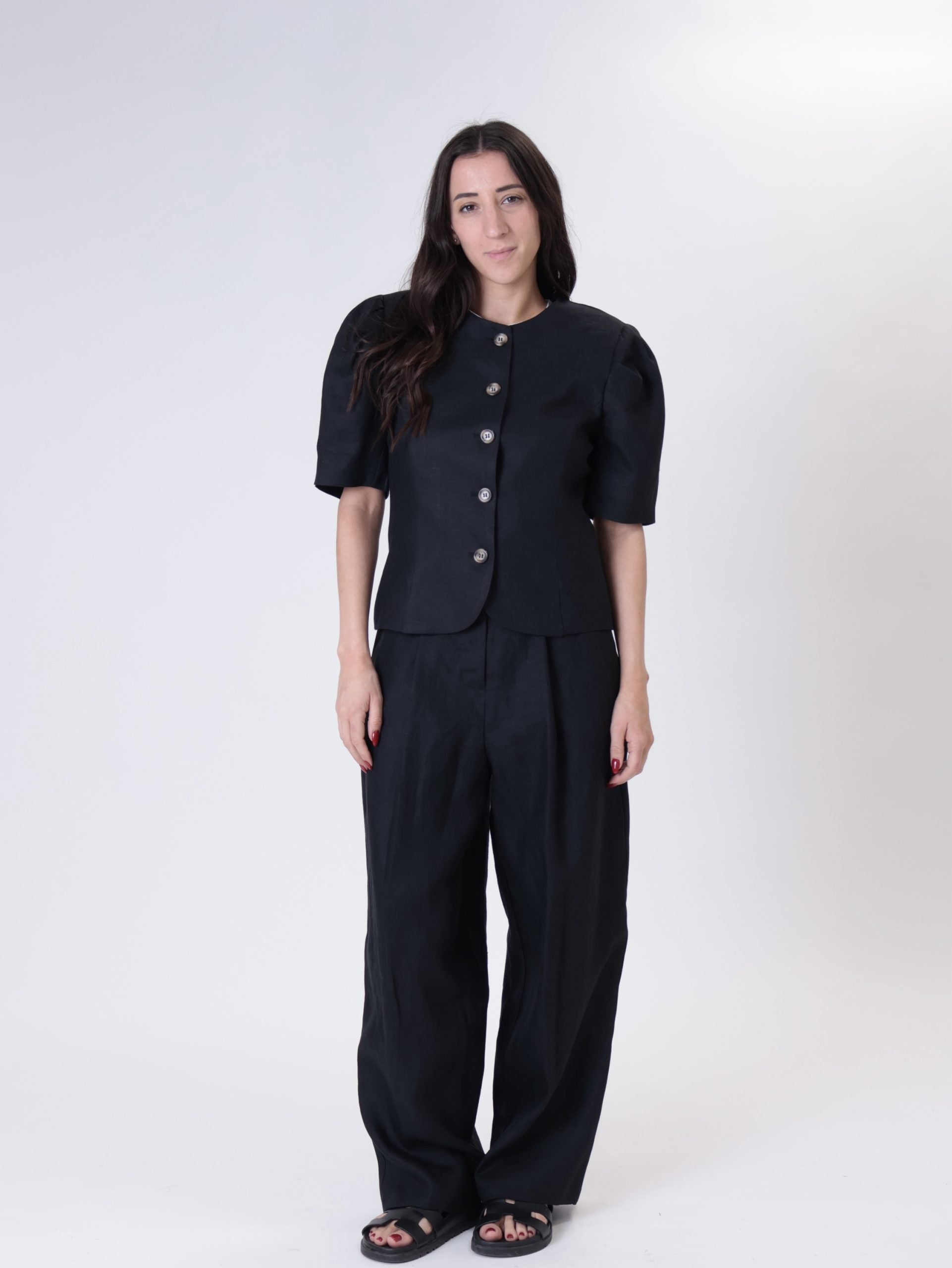 Pantalone lady nero 100% lino