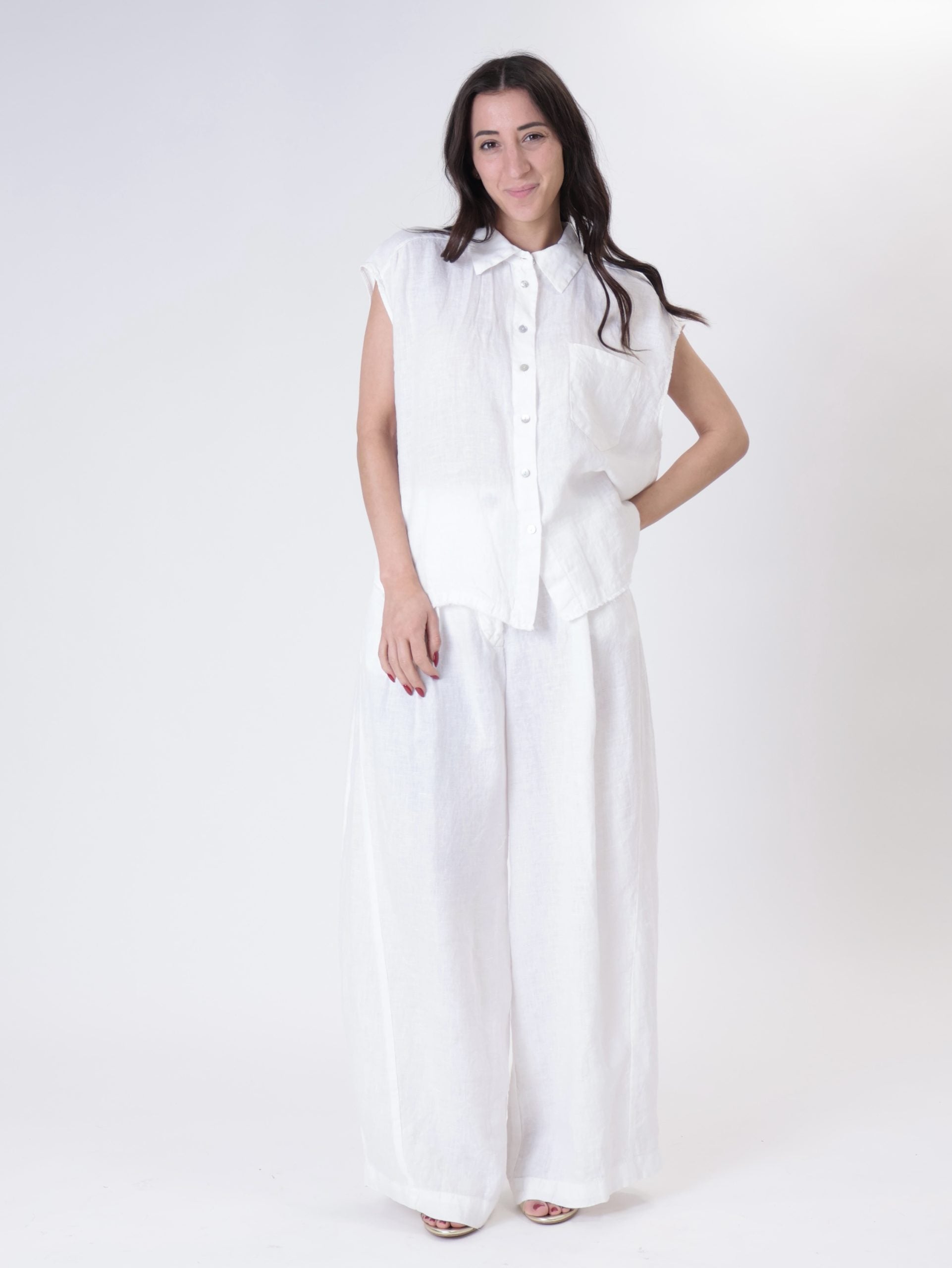 Pantalone pinces 100% lino bianco