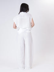Pantalone pinces 100% lino bianco