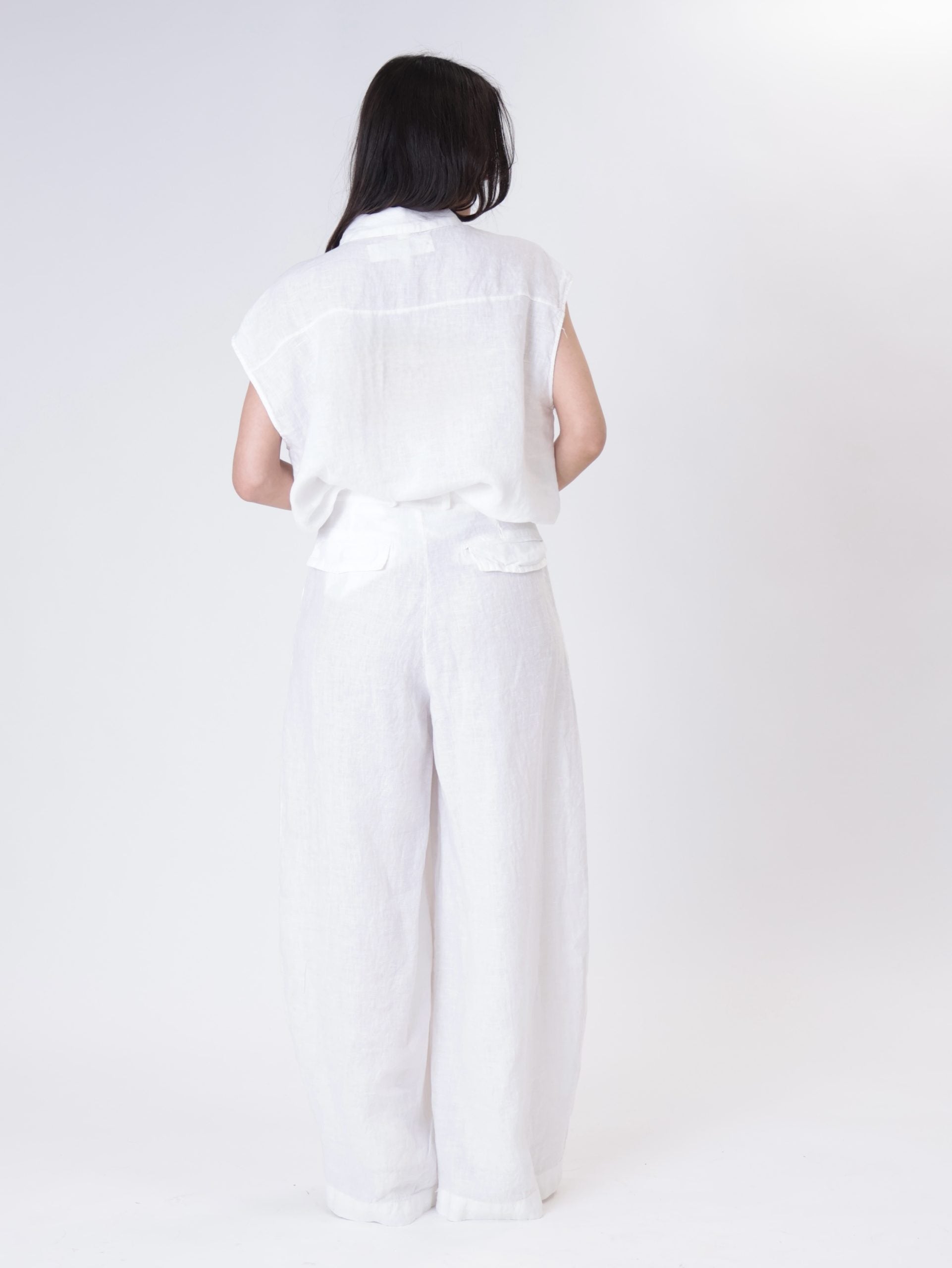 Pantalone pinces 100% lino bianco