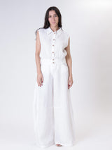 Gilet pinces fondo 100% lino bianco