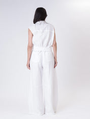 Gilet pinces fondo 100% lino bianco