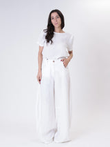 Pantalone barrel 100% lino bianco