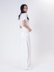 Pantalone barrel 100% lino bianco
