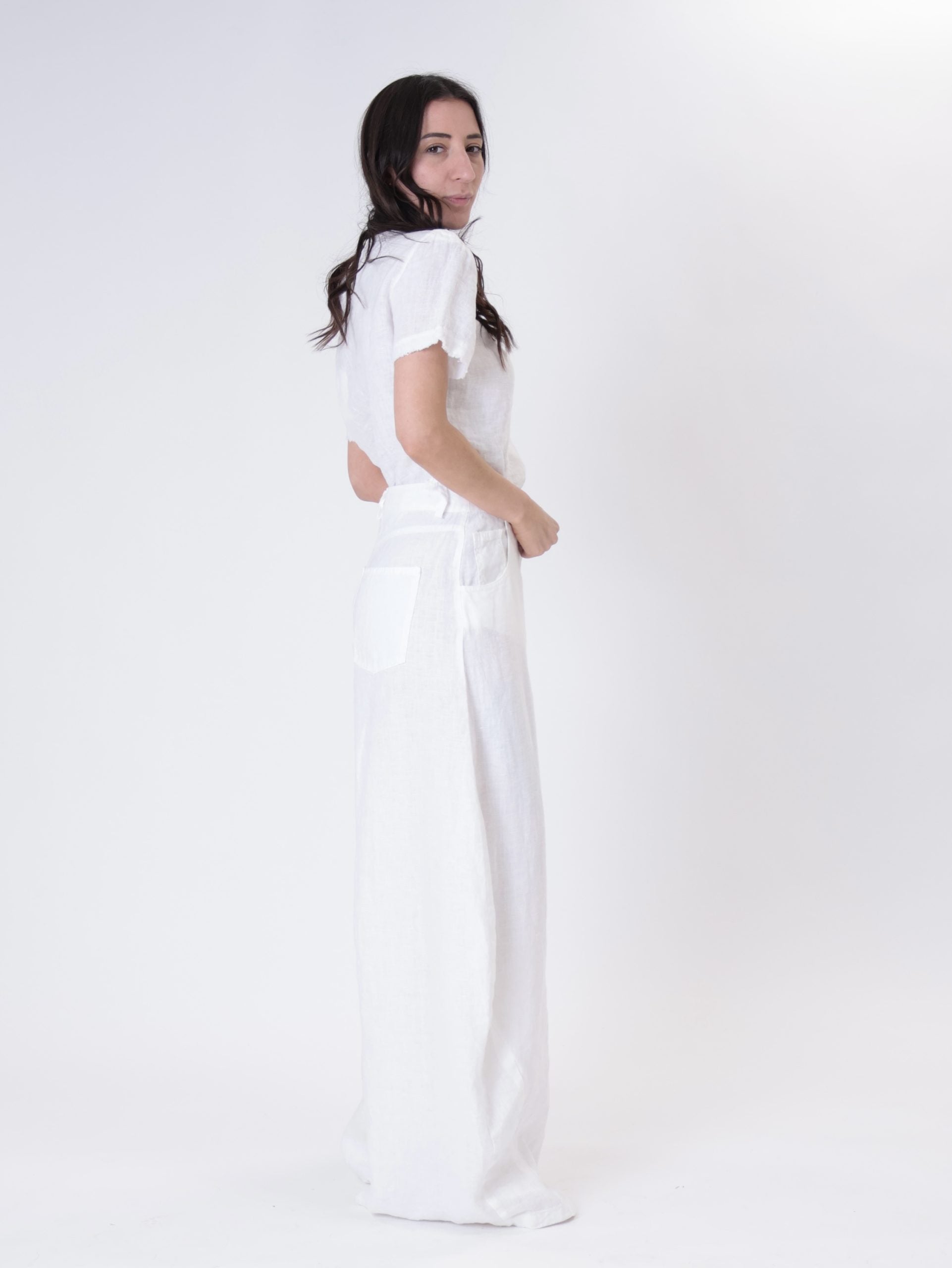 Pantalone barrel 100% lino bianco