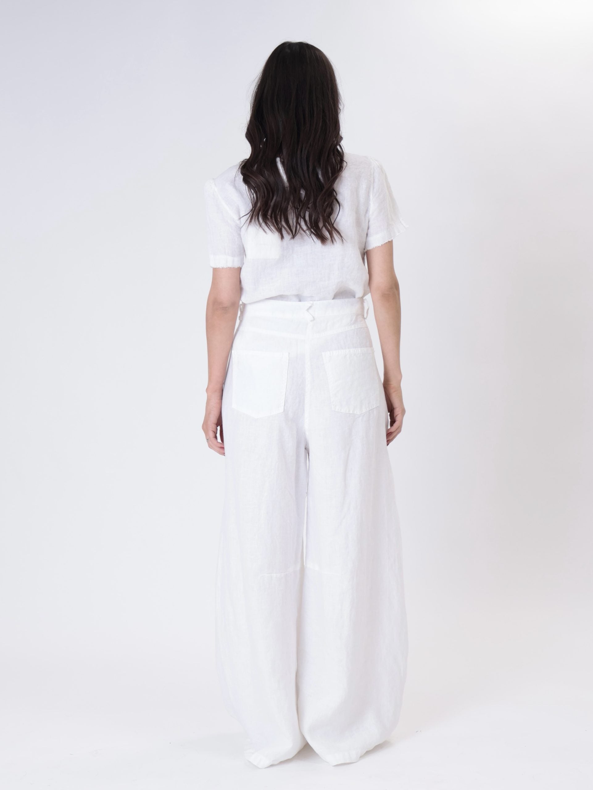 Pantalone barrel 100% lino bianco