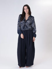 Pantalone pinces 100% lino blu