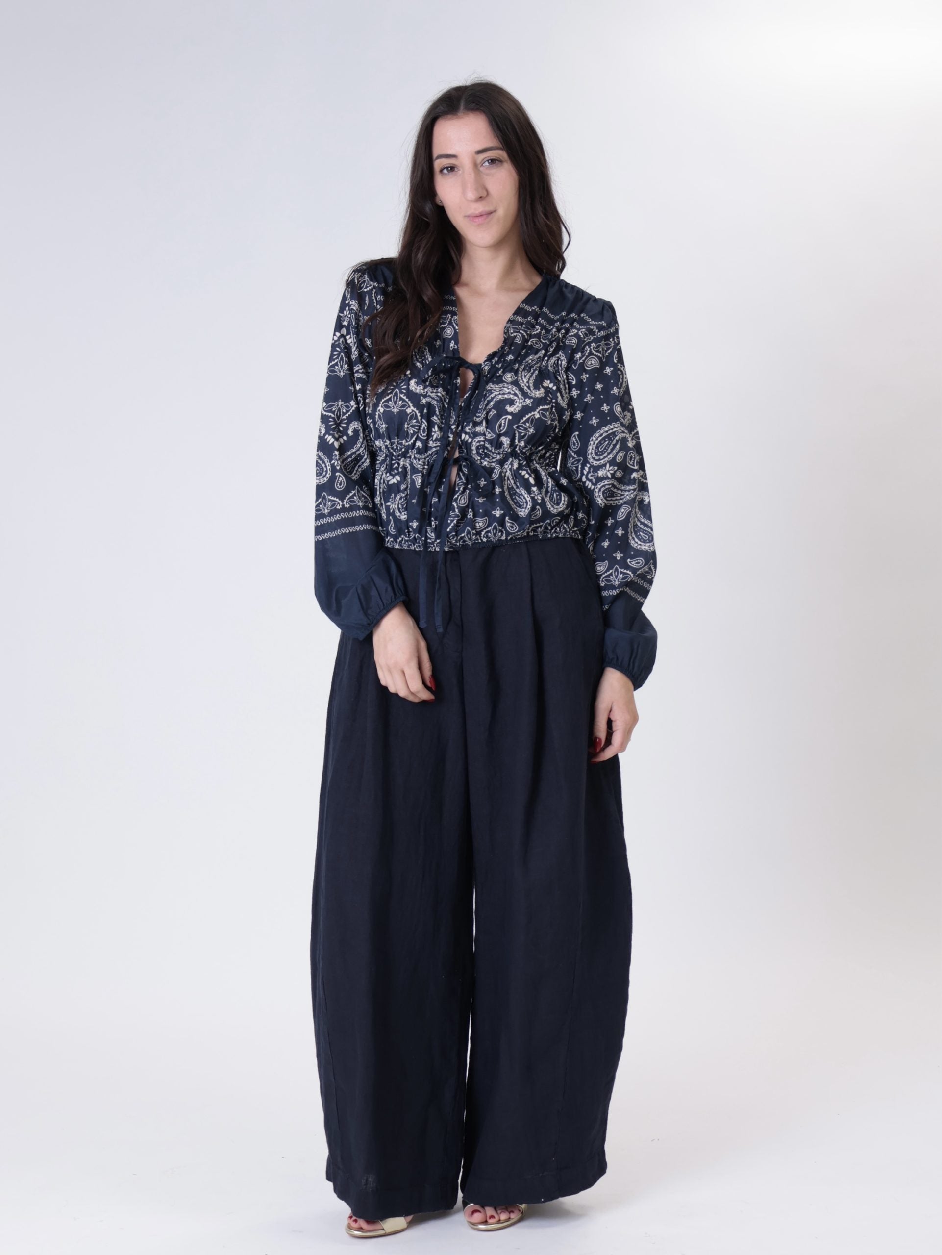 Pantalone pinces 100% lino blu