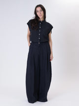 Pantalone pinces 100% lino blu