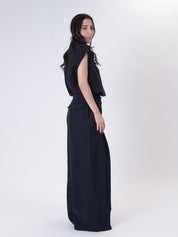 Pantalone pinces 100% lino blu