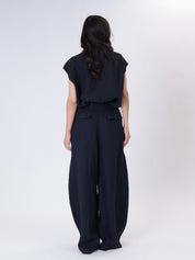 Pantalone pinces 100% lino blu