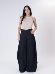 Barrel trousers in 100% blue linen