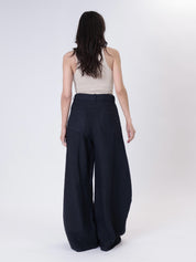 Barrel trousers in 100% blue linen