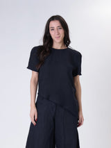T-shirt svasata 100% lino blu