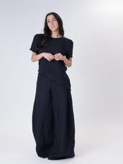 T-shirt svasata 100% lino blu