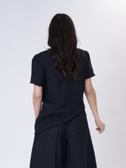 T-shirt svasata 100% lino blu