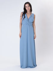 Abito scollato con nodo azzurro