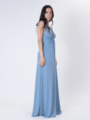 Abito scollato con nodo azzurro