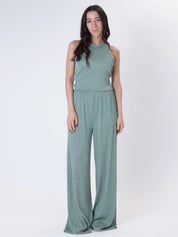 Pantalone lurex righe verde acqua