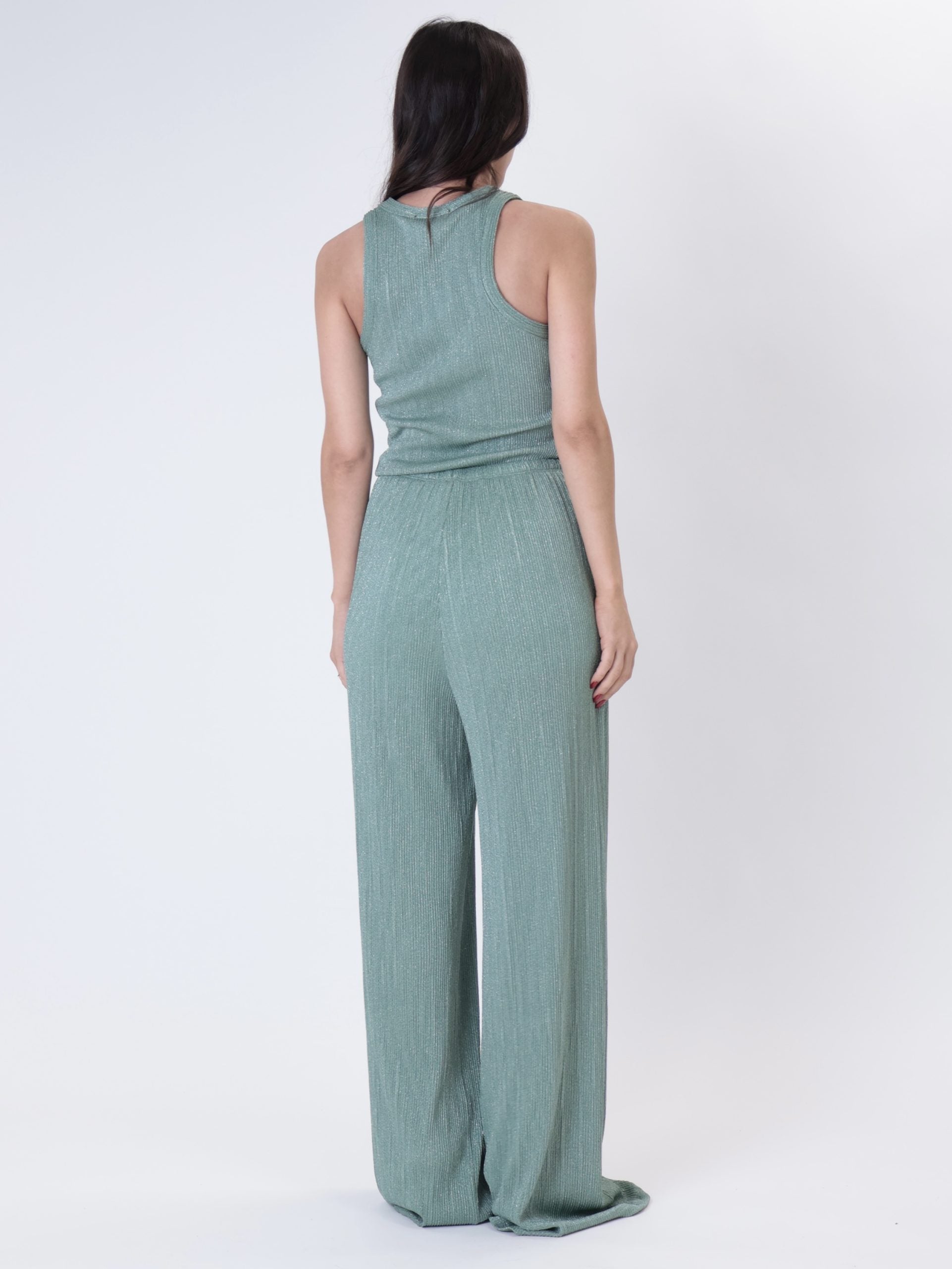 Pantalone lurex righe verde acqua