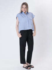 Camicia smanicata riga celeste
