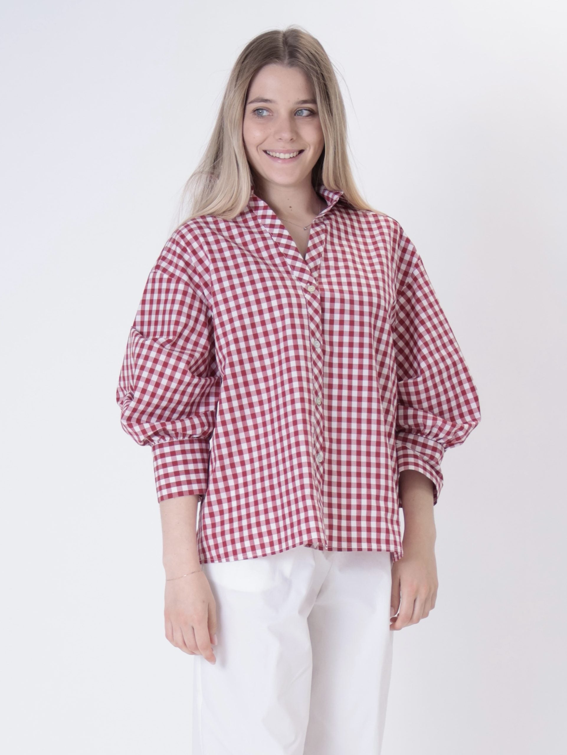 Red gingham back button shirt PREORDER 05/06 SIZE S