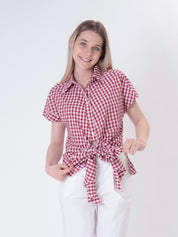 Red vichy sleeveless shirt