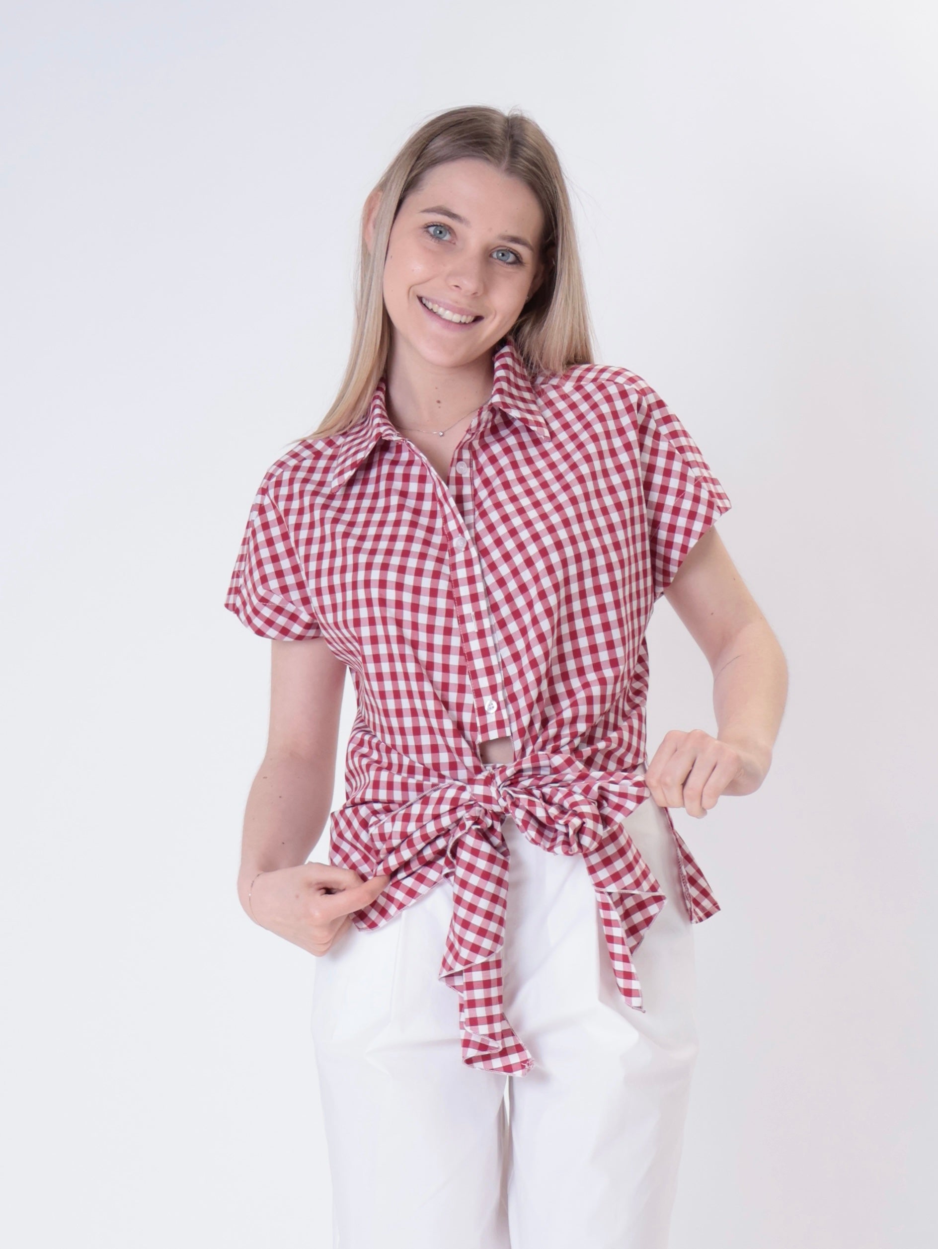 Red vichy sleeveless shirt