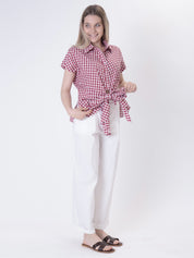 Red vichy sleeveless shirt