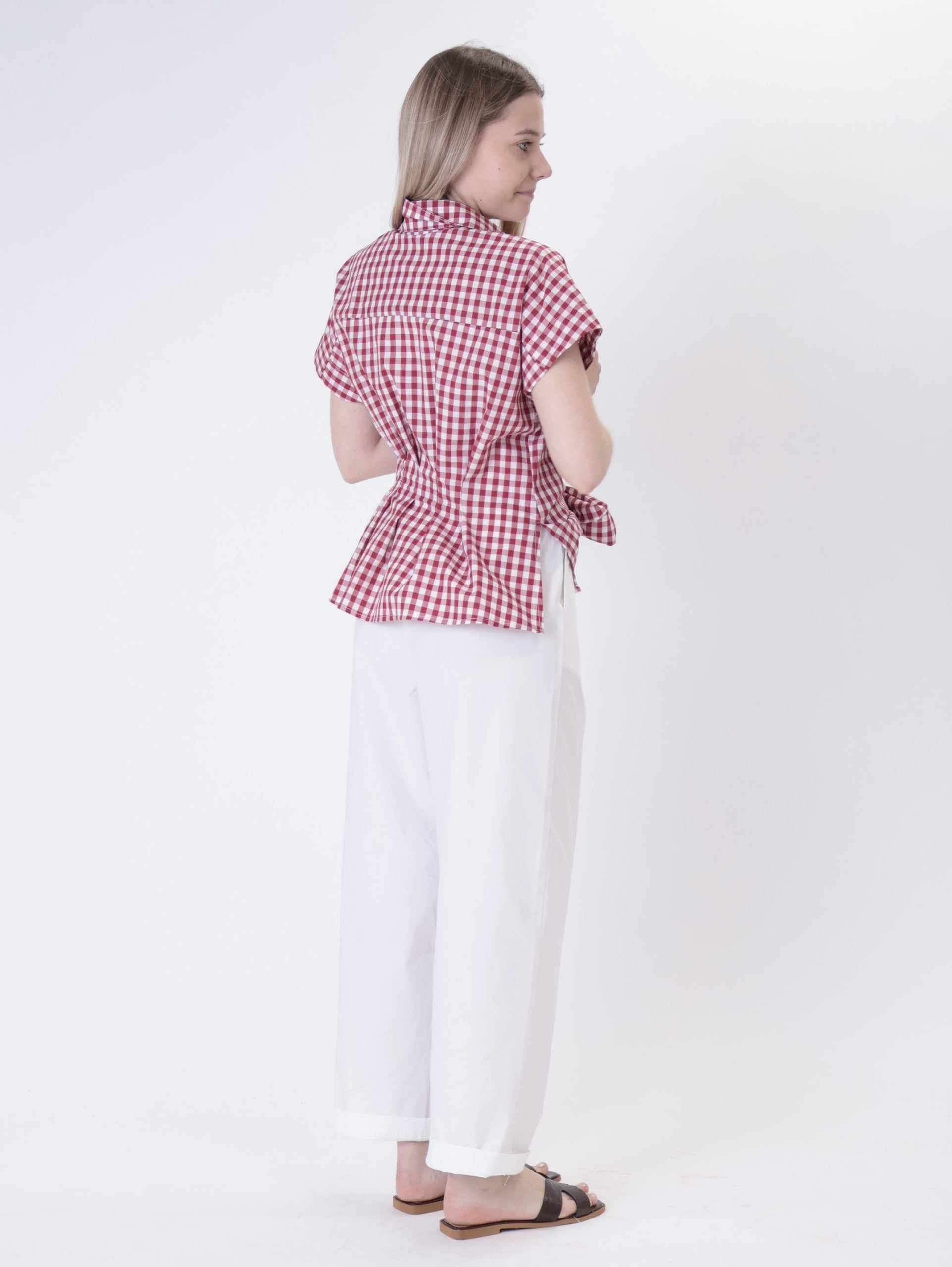 Red vichy sleeveless shirt