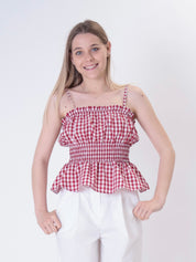 Top spalline  vichy rosso