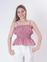 Top spalline  vichy rosso