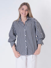 Camicia bottone retro vichy nero